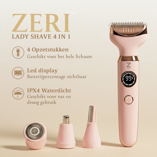 Ladyshave voor Vrouwen - 4 in 1 Scheerapparaat - Oksels - Benen - Neustrimmer - Wenkbrauw - Neus - Zeri