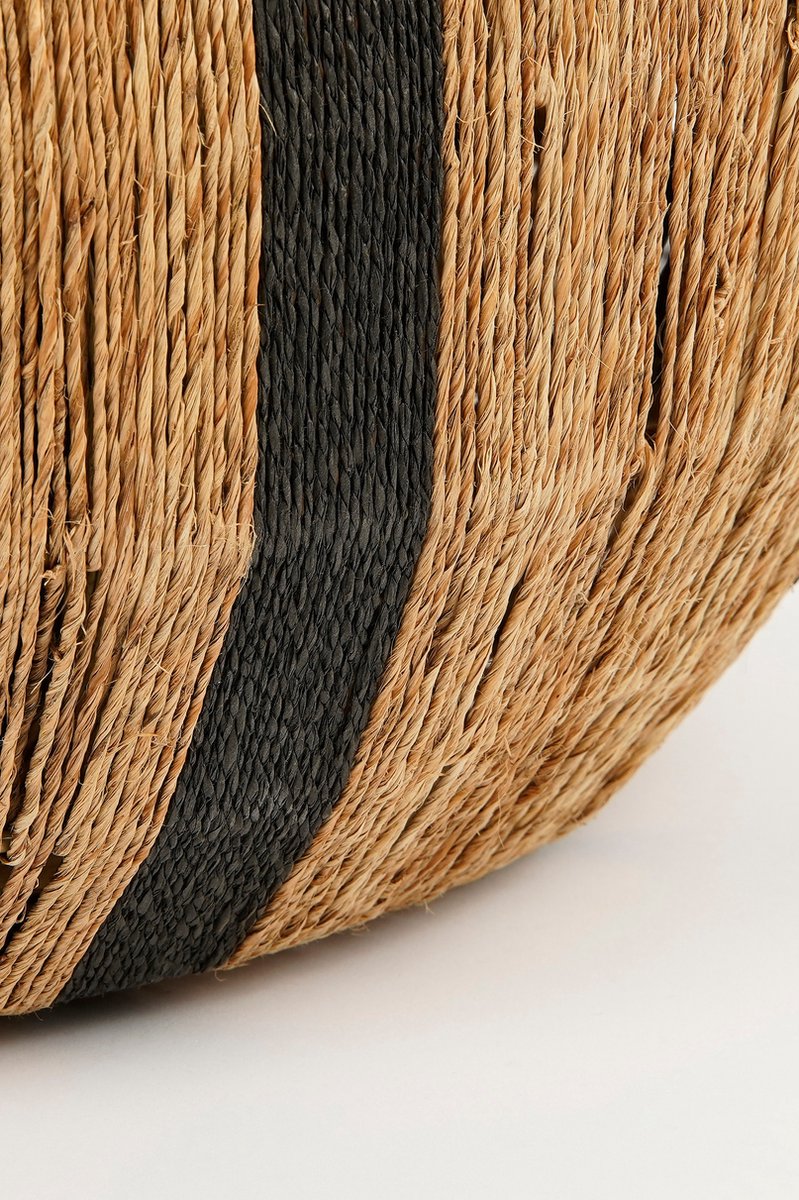 Mica Decorations Liliano Opbergmand met Deksel – Jute – Lichtbruin/Zwart – H33 x Ø36 cm – Opening Ø20,5 cm
