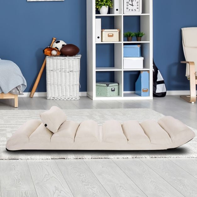 Coast vloerstoel 5-weg verstelbare suede kussenstoel 175 x 55 x 20 cm beige