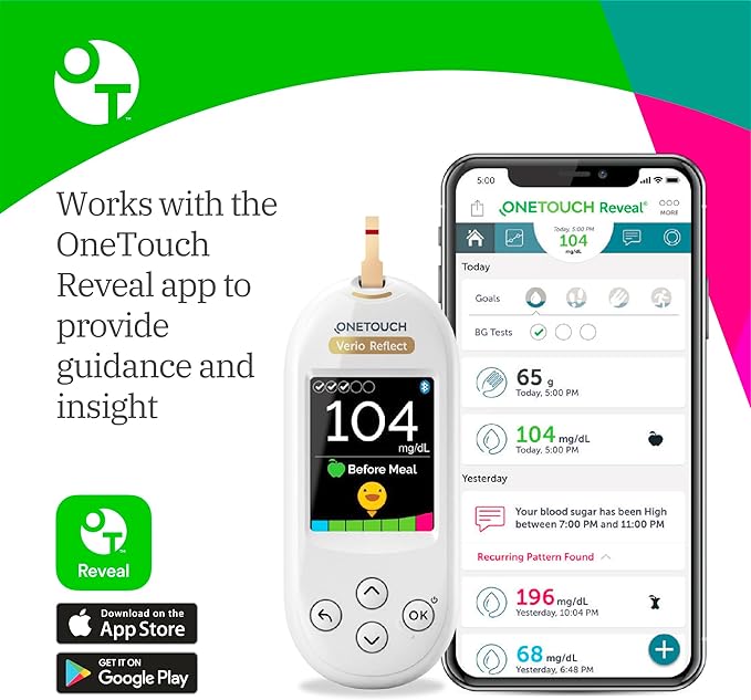 OneTouch Verio Reflect Blood Glucose Meter - Blood Glucose Monitoring - System Includes Blood Sugar Meter - Lancing Device and 10 Sterile Lancets