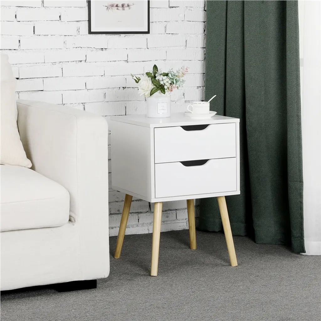 Yaheetech Set van 2 Nachtkastjes 40 x 40 x 61 cm - Wit - Houten Bijzettafels met 2 Laden