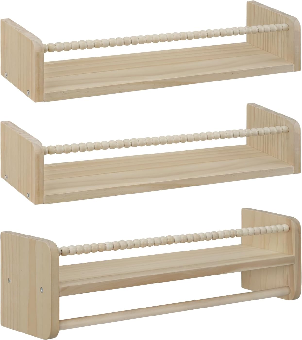 Woltu Kinderboekenplank Set van 3 Wandplanken - Massief Dennenhout Naturel - 50 x 14 x 15 cm - Zwevende Montessori Boekenplanken voor Kinderkamer