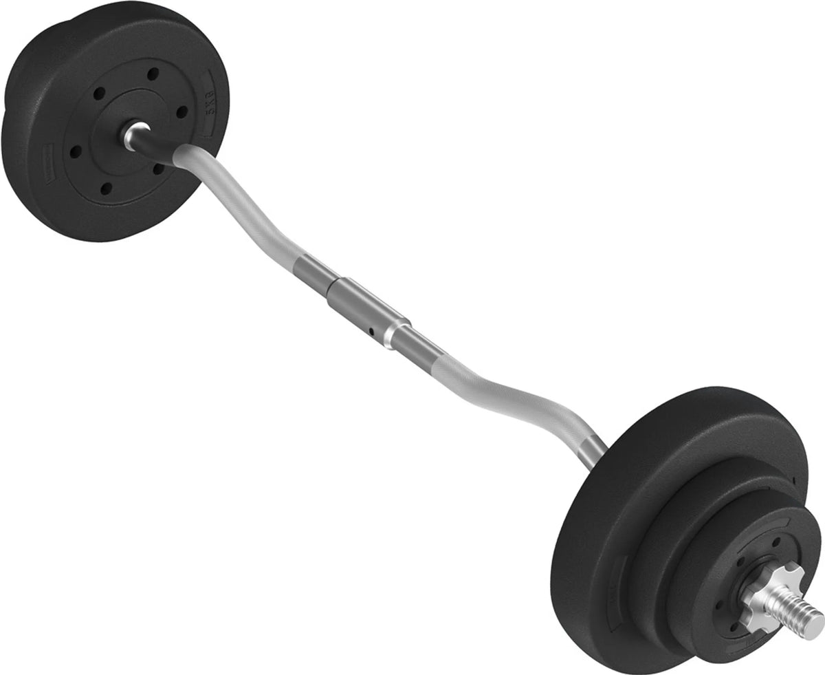 Yaheetech EZ-curl Halterset 20 kg – Voorzien Van Verchroomde Curlstang En 6 Beton-gewichtsschijven En Stersluitingen – Voor Krachttraining En Spieropbouw – Zwart Metaal Kunststof En Beton – 120 x 26 x 26 cm
