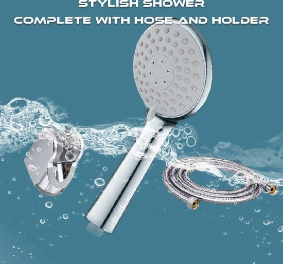 Fuegobird Douchekoppen - met slang en houder - 3 functies - Waterbesparende Handdouche - Zilver