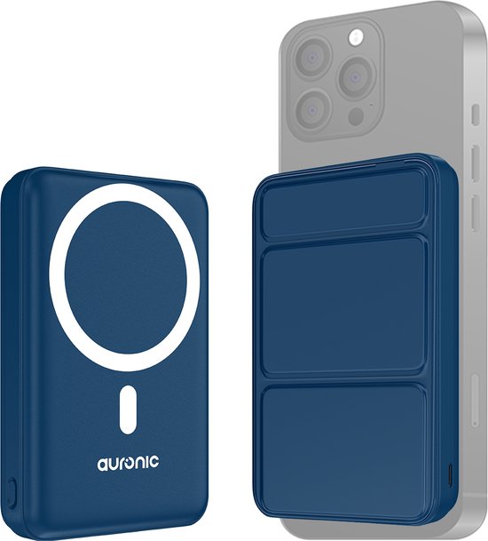 Auronic Powerbank - 10000 mAh - Geschikt voor iPhone 12/13/14/15 en MagSafe - 22.5W - Draadloos opladen - Blauw