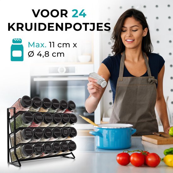 Soothe Kruidenrek Staand en Ophangbaar voor 24 Kruidenpotjes - 4 Lagen - Kruiden Organizer - Kruidenrekken - Kruidenrekje - Zwart