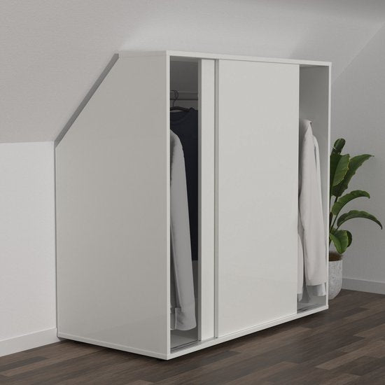 VDD - Kledingkast schuine wand zolder slaapkamer schuifdeuren - Kledingstang - Opbergkast geschikt voor schuine wanden -  100 x 100 x 50 cm - Wit