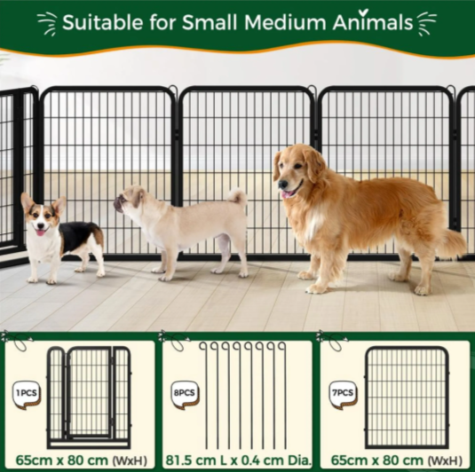 Yaheetech Puppyren 8-delig 200 x 68 x 80 cm - Zwart - Opvouwbare Hondenren - Met Deur en Draagtas