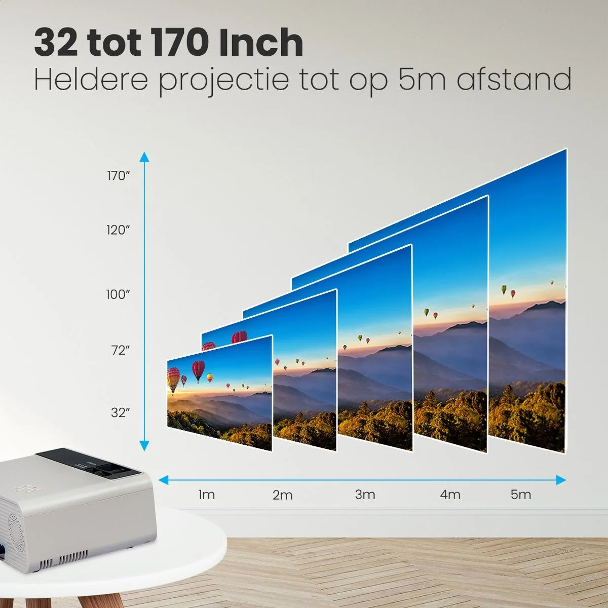 Auronic Mini Beamer - 4500 Lumen - WiFi - 200 inch Projector - HD Ready - HDMI-kabel, Afstandsbediening en Draagtas - Wit
