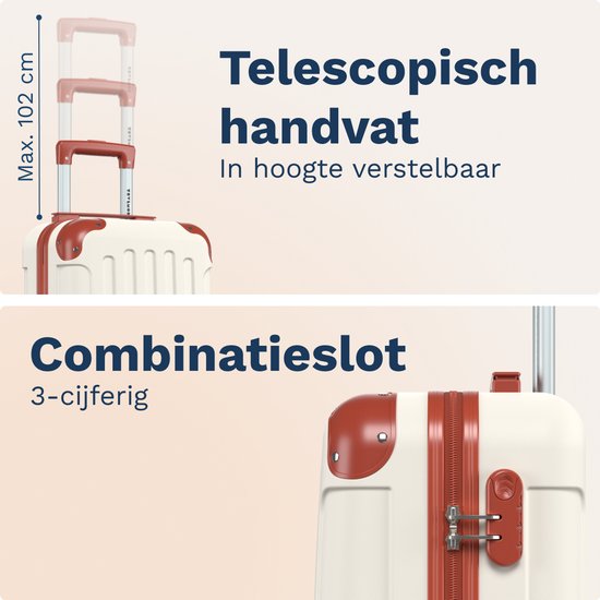 TRVLMORE Handbagagekoffer - 40x30x20 cm - Underseater - 24L - Cijferslot - 4 Wielen - Wit/Beige