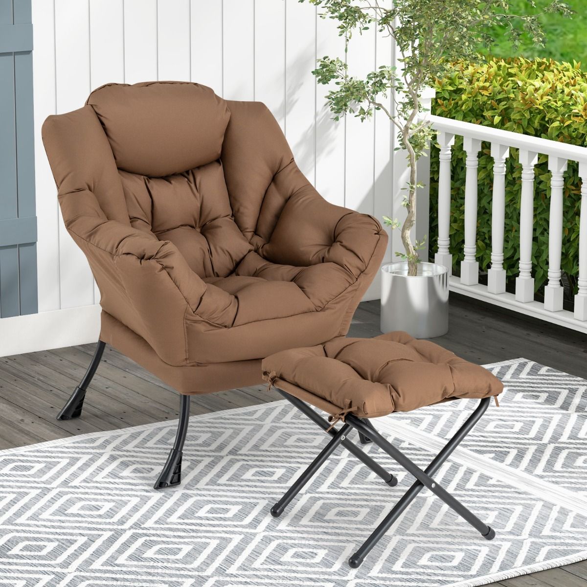 Coast Fauteuil met Kruk - Relaxstoel met armleuningen en voetensteun - Ergonomisch design - Bruin