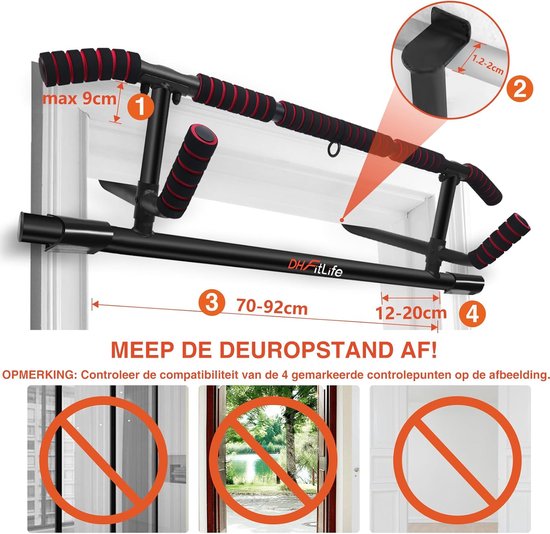 DH FitLife - Optrekstang voor deurkozijnen - Zonder schroeven - Incl. Slingtrainer - Voor deurkozijnen 70-92 cm