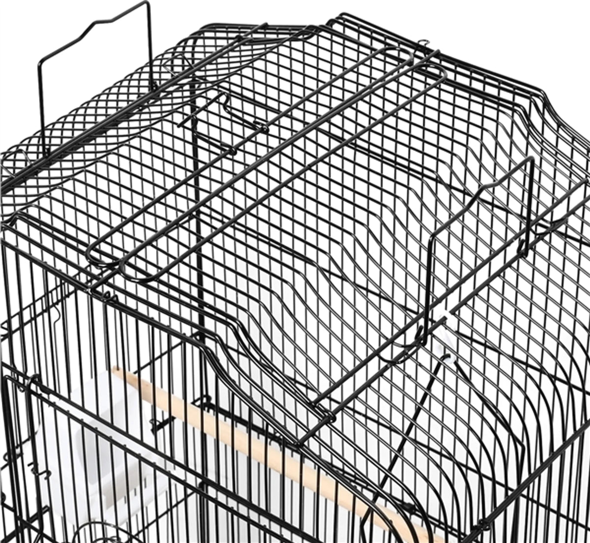 Yaheetech Ruime Vogelkooi met Open Dak en Schommel 46x35x104,5 cm – Klassiek Zwart – Metaal