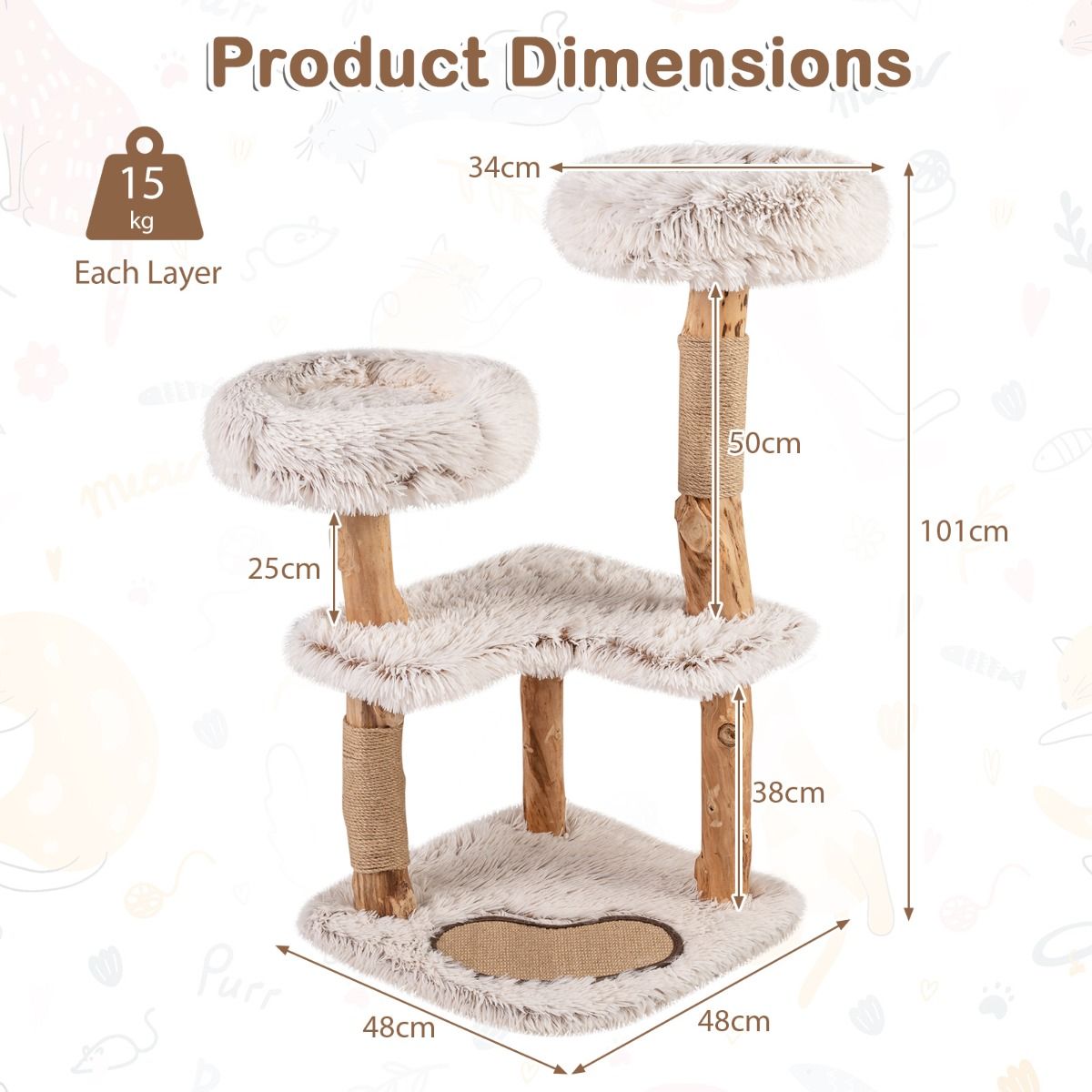 Costway Houten kattenboom - Met hangmat - 41 x 41 x 87 cm - Naturel en wit