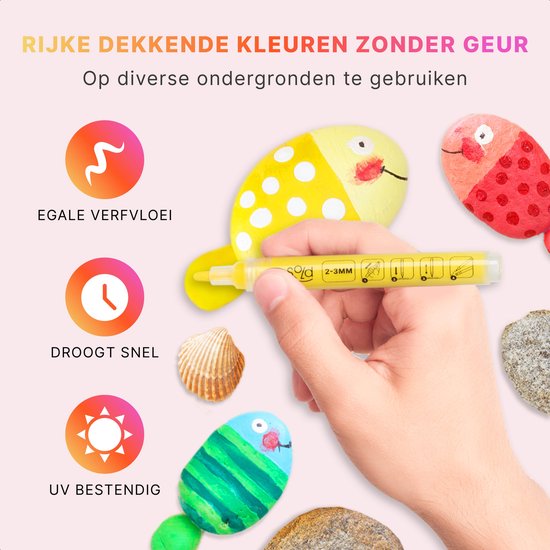 Stiften - Verfstiften - Acrylverf - Acryl stiften - Happy Stones - 35 stuks - 20 Kleuren - 2 maten