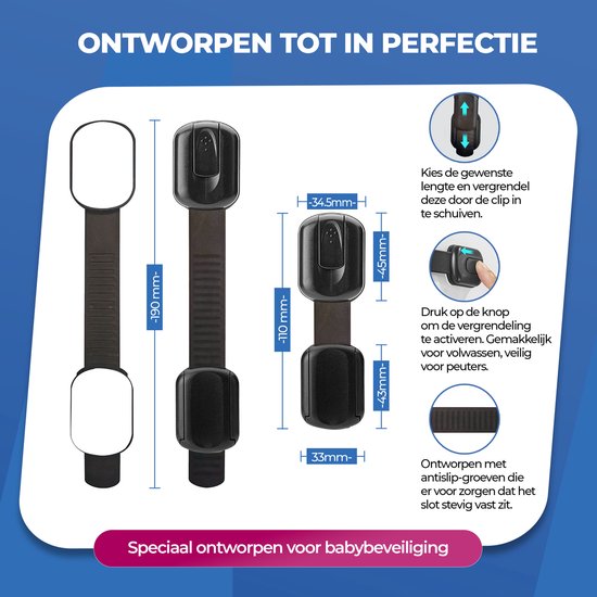 Roegaarden Kinderslot kastjes - kastbeveiliging voor kinderen - Zonder boren - Zwart - 8 Stuks