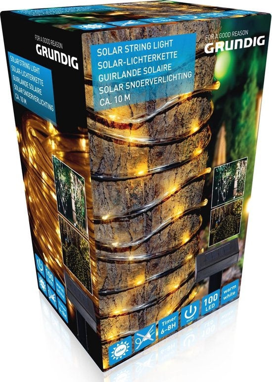 Grundig Lichtsnoer - Solar - 100 LED's - Warm licht - 10 Meter
