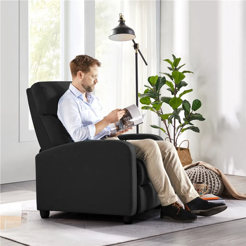 Yaheetech Relaxstoel – Zwart – 87 x 61,5 x 99 cm – Verstelbare Ligstoel met Voetsteun