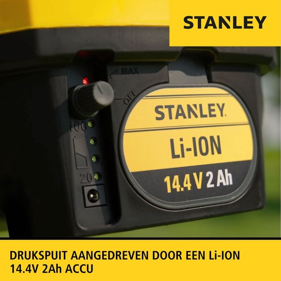 Stanley Druksproeier 12 L rug, rugsproeier tuin, drukspuit, elektrisch, heroplaadbare batterij lithium, telescopische lans, regelbare sproeikop, autonomie 2 h, max. 5 bar, 0.60 l/minuut, geel/zwart