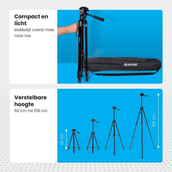 Auronic Statief - Camera of Telefoon - Tripod met Smartphonehouder - Zwart