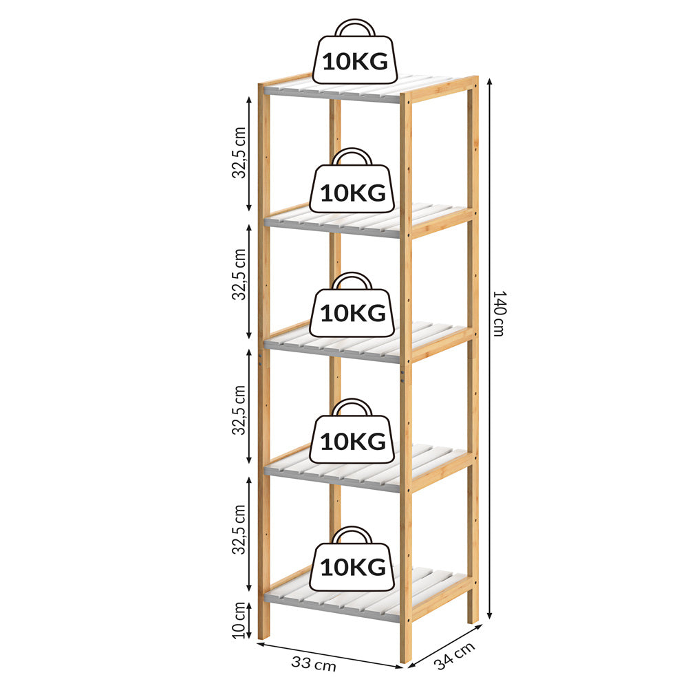 Casaria Kast met 5 planken - Bamboe wit - 140x33x34 cm