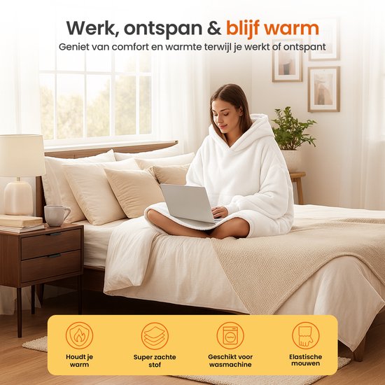 Goliving Fleece Deken - Hoodie - Mouwen - Wit - Maat one size fits all