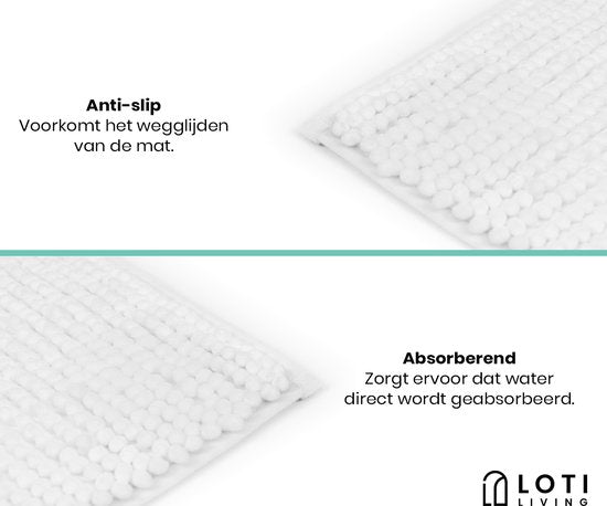 Loti Living Badmat Antislip – Douchemat – Badmat Badkamer – Vloermat - Chenille badmat - Wit - 50x80 cm