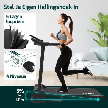 Fitage Loopband voor Thuis - Hellingsfunctie - Bluetooth - 1-12 km/u - Inklapbaar - 100 x 64 x 25 cm - Zwart