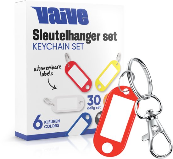 Vaive Sleutellabels 30 Stuks – Sleutelhanger met Karabijnhaak, Ringen en Naamkaartje – Sleutelringen voor Sleutelbeheer - Sleutelring 25 mm