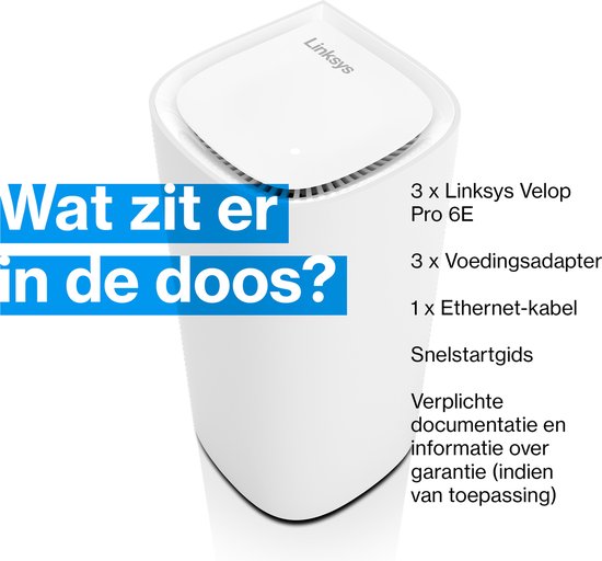 Linksys MX6203 Velop Pro - Mesh WiFi - WiFi Versterker - WiFi 6E - 5400 Mbps - 3-Pack - Wit