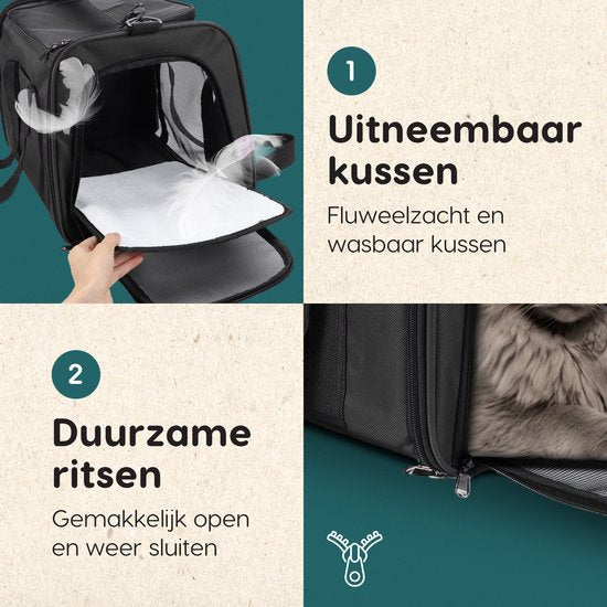 Volcan Reistas Kat - Reismand - Draagtas Katten - Transportbox met Bovenlader - Draagmand Antraciet