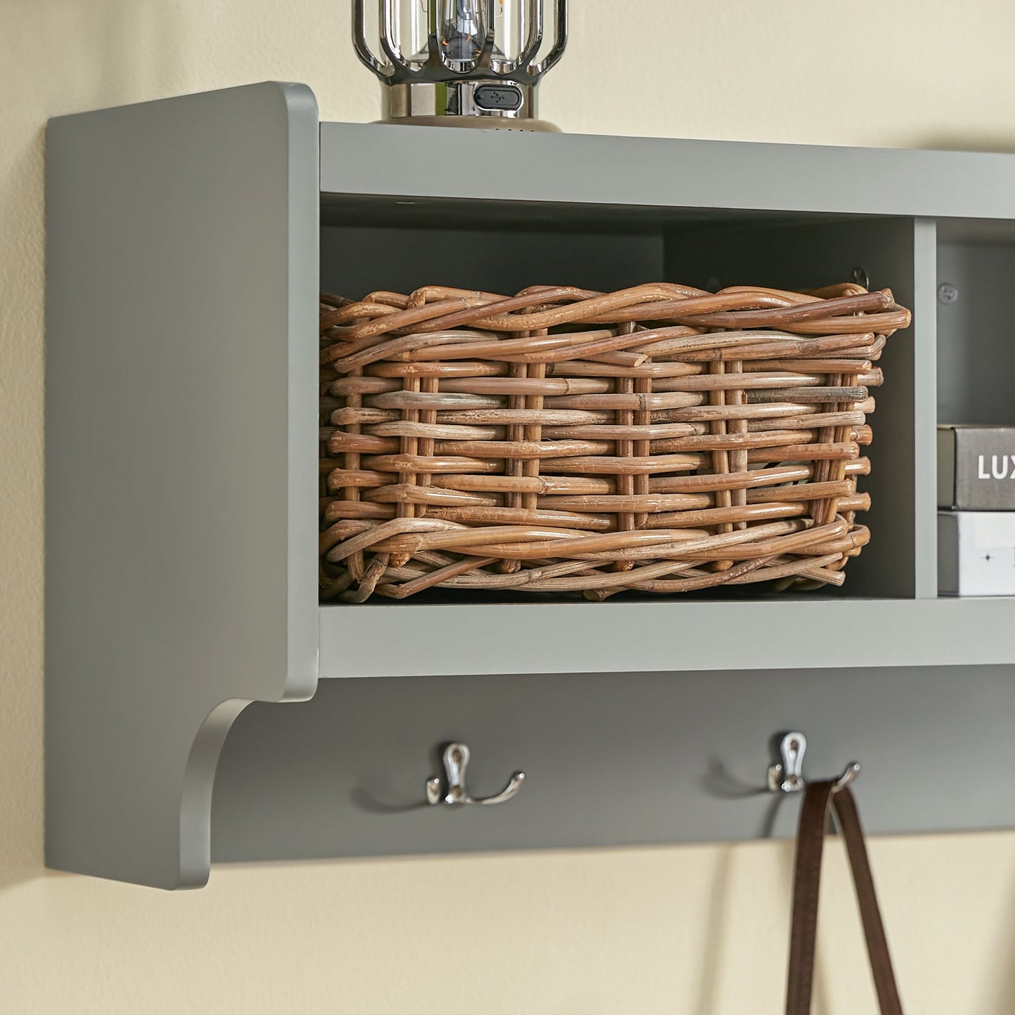 SoBuy Wandkapstok - 4 Dubbele Haken - 3 Open Vakken - 100 x 25 x 35 cm - Grijs