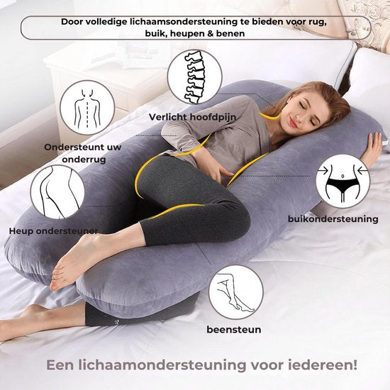 Zwangerschapskussen - XXL U-Vorm - Lichaamskussen - Zijslaapkussen - Pluche Overtrek - Voedingskussen - 280 CM - Ritssluiting - Rheme