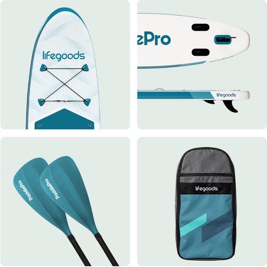 LifeGoods SUP Board Allround Compact - Met Zitje - 120 KG Draagkracht - 300 x 76 cm - Opblaasbaar - Compleet SUP pakket - Deep Aqua