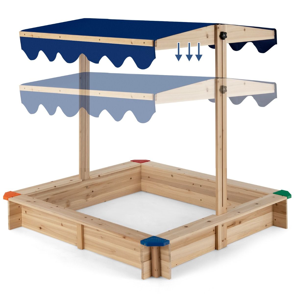 Coast Houten zandbak met verstelbare luifel - zonder bodem - zithoek - blauw - 121 x 121 x 120 cm