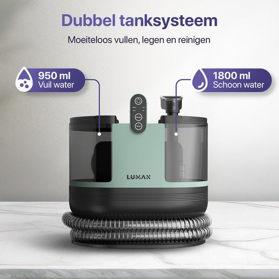 LUMAN 4-in-1 Tapijtreiniger – Zelfreinigend – Voor Bank, Vloer & Auto – 4 Borstels – Incl. Schoonmaakmiddel