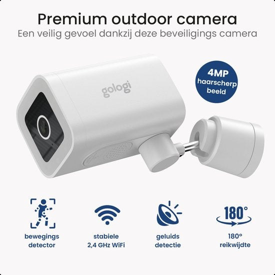 Gologi Premium Outdoorcamera - Buitencamera met Nachtzicht - Beveiligingscamera - Security Camera - 4MP - IP Camera - Geluid en Bewegingsdetectie - Met Kabel - Met Wifi en App - Wit
