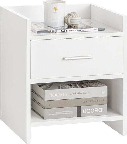 SoBuy FBT66-W Nachtkastje Wit – Bijzettafel met Lade en 2 Planken – Veelzijdig Salontafel voor Slaapkamer, Woonkamer & Hal – MDF