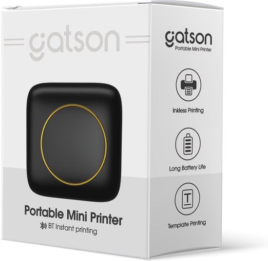 Gatson Mini Printer - Inclusief 14 Rollen Papier (Sticker, Normaal & Kleur) + 5 pennen - Mini Printer voor Mobiel - Pocket Printer - Mobiele Fotoprinter