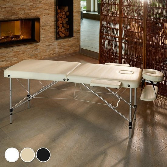 tectake® - aluminium massagetafel 2 zones, massagetafel 4cm matras, opvouwbare massagetafel, in hoogte verstelbare aluminium massagetafel, draagbare massagetafel inclusief accessoires, aluminium hoofdsteun, armleuning en draagtas - zwart