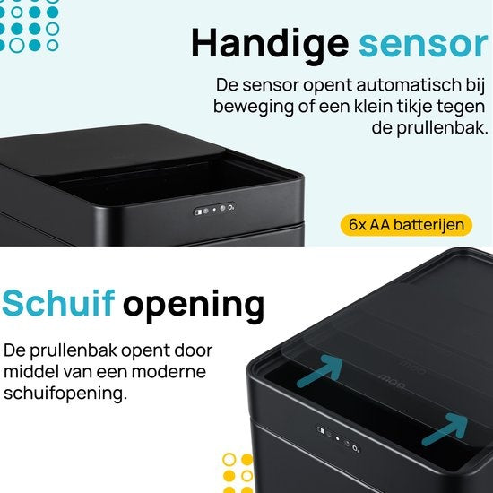 MOA Sensor Prullenbak - 50 liter - RVS & duurzaam ABS - Geruisloze deksel - Vertraagd sluiten modus - Zwart - SB50VB