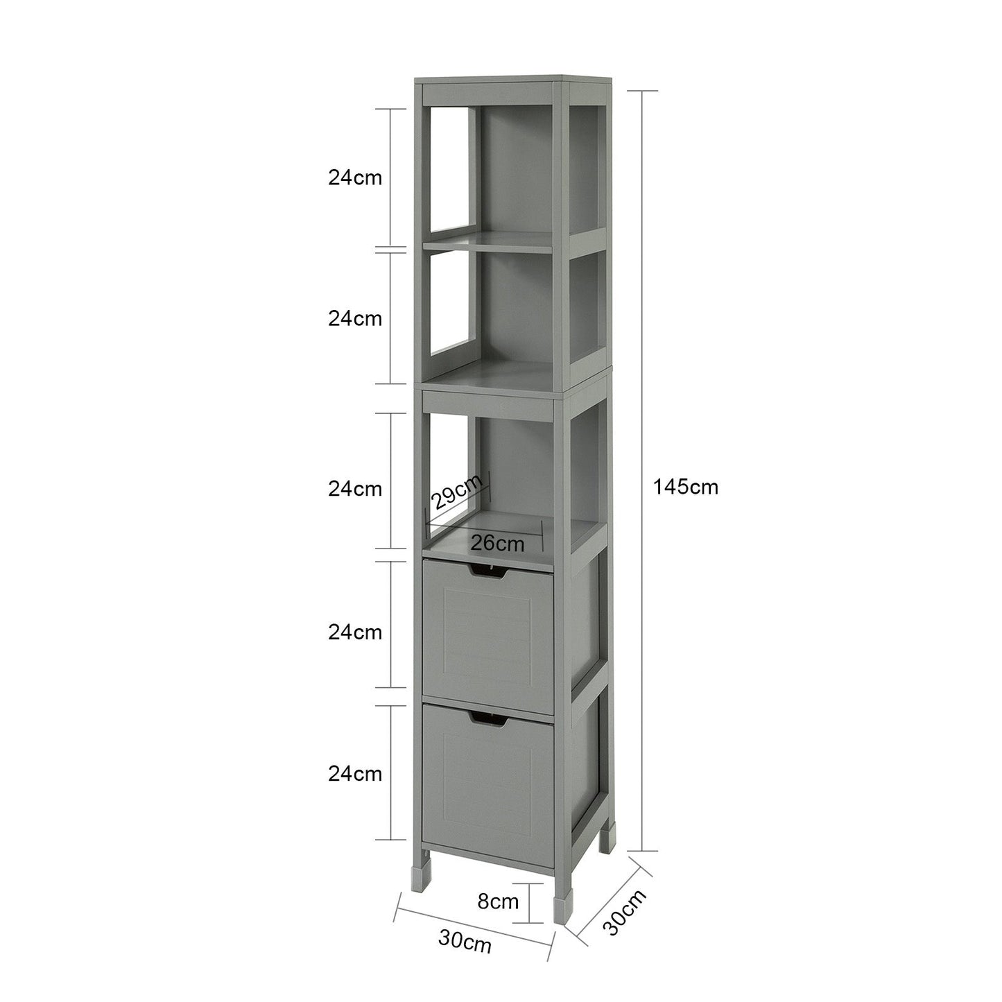 SoBuy Hoge Badkamerkast Met Voetkussen - 2 Lades - Grijs - 30x30x145cm