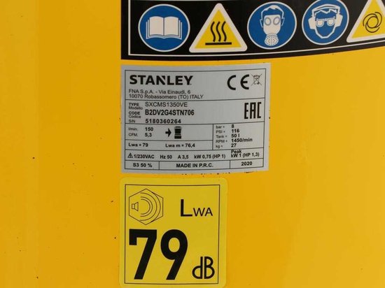 Stanley B2DV2G4STN706 Compressor - Olievrij - 8bar - 750W