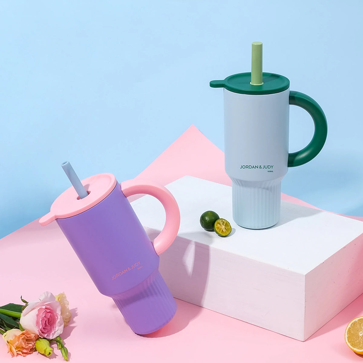 JORDAN&JUDY Subor Geïsoleerde Beker met Rietje - Paars - 920 ml - RVS, Dubbelwandig
