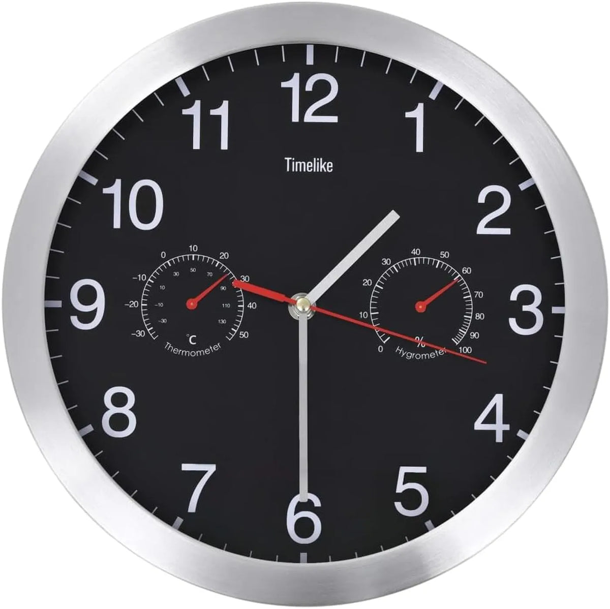 VidaXL Wandklok Ø 30 cm met Thermometer en Hygrometer - Nauwkeurig Kwartsuurwerk - Aluminium Zwart