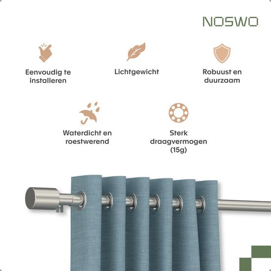 Noswo Gordijnroede - Uitschuifbaar - 183 tot 366 cm - Gordijnstang - Gordijnrails Compleet - Metaal - 300cm - Zilver