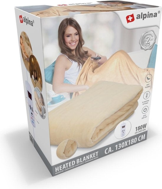 alpina Elektrische Deken - Warmtedeken 1 Persoons - Bovendeken - 10 Standen - 130x180cm - Beige