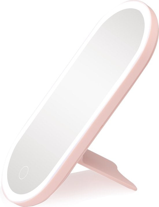Touch Of Beauty Make Up Organizer met LED Spiegel - Reis Beautycase - 24,1 x 10,4 x 11,7CM - Verstelbaar LED-Licht - Incl. USB-Oplaadkabel - Kunststof - Roze