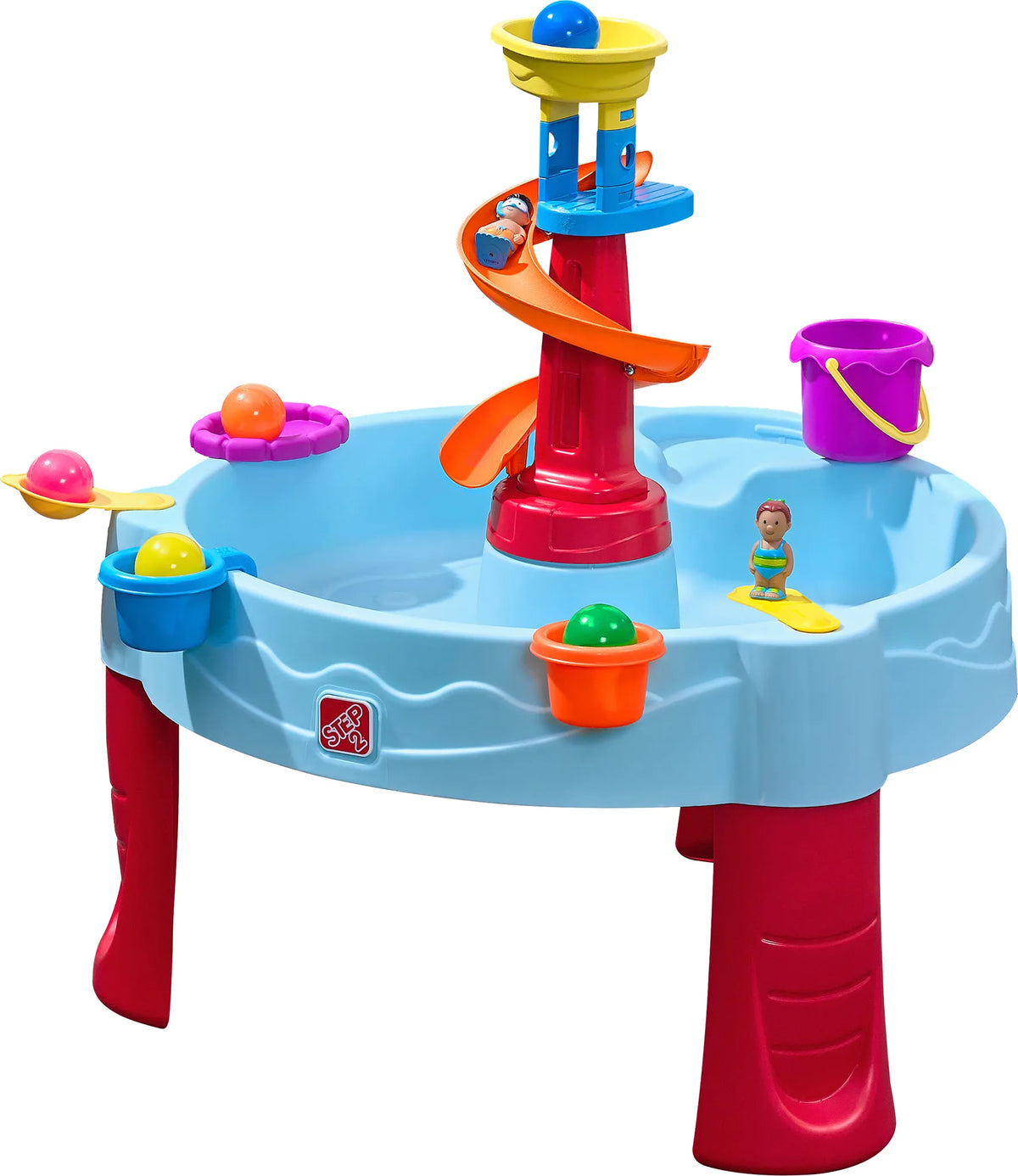 Step2 Spiral Slide Watertafel 66 x 66 x 57,1 cm – Blauw/Rood – 13-delige Accessoireset
