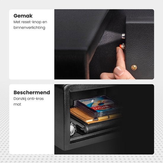 Auronic Elektronische Kluis - Cijferslot - Sleutel - Muurbevestiging - 4,3cm Deur - 130dB Alarm - 8L - 31x20x20cm - 4,5KG - Staal - Zwart